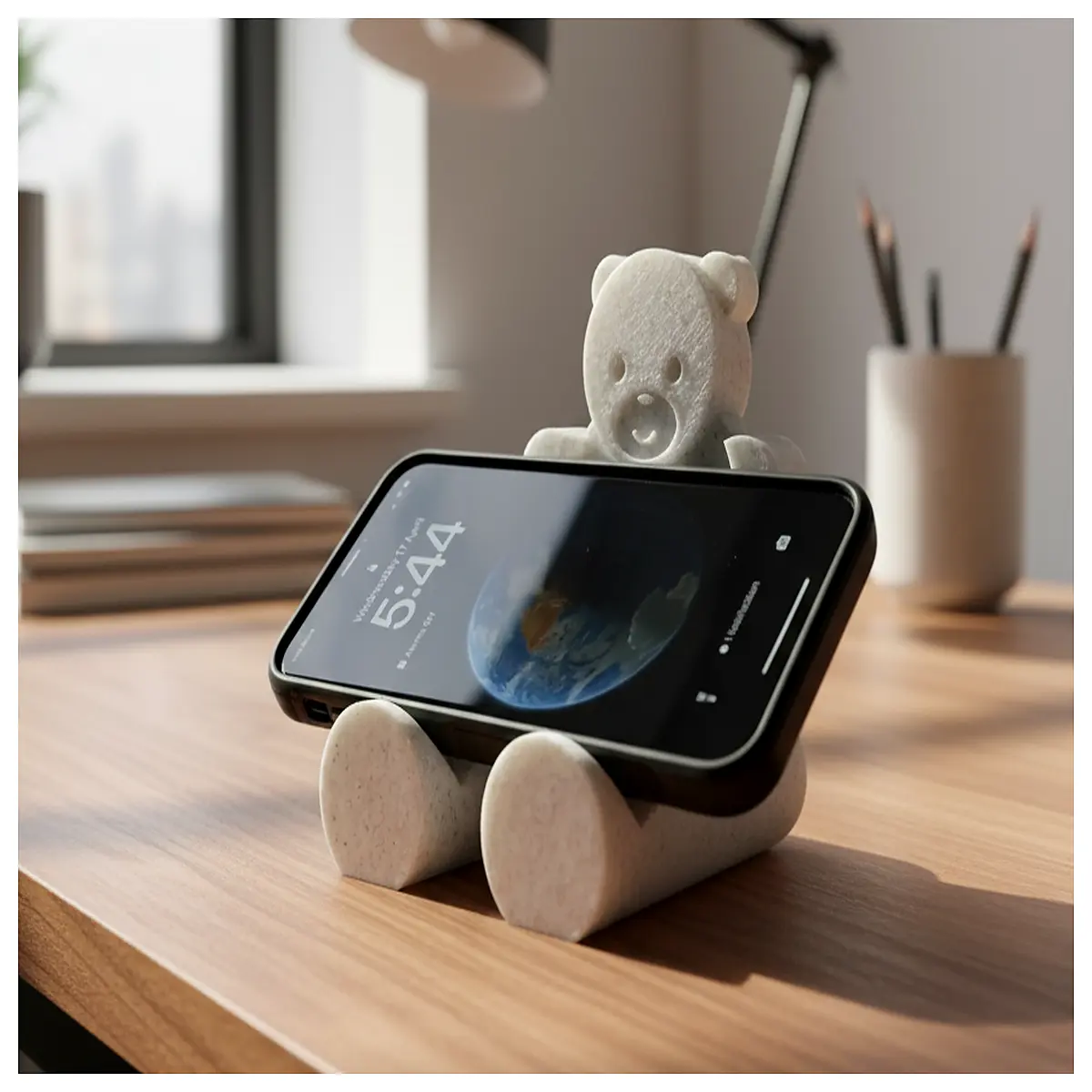 cute teddy bear phone holder for desk plush animal tablet prop kawaii character mount for video calls