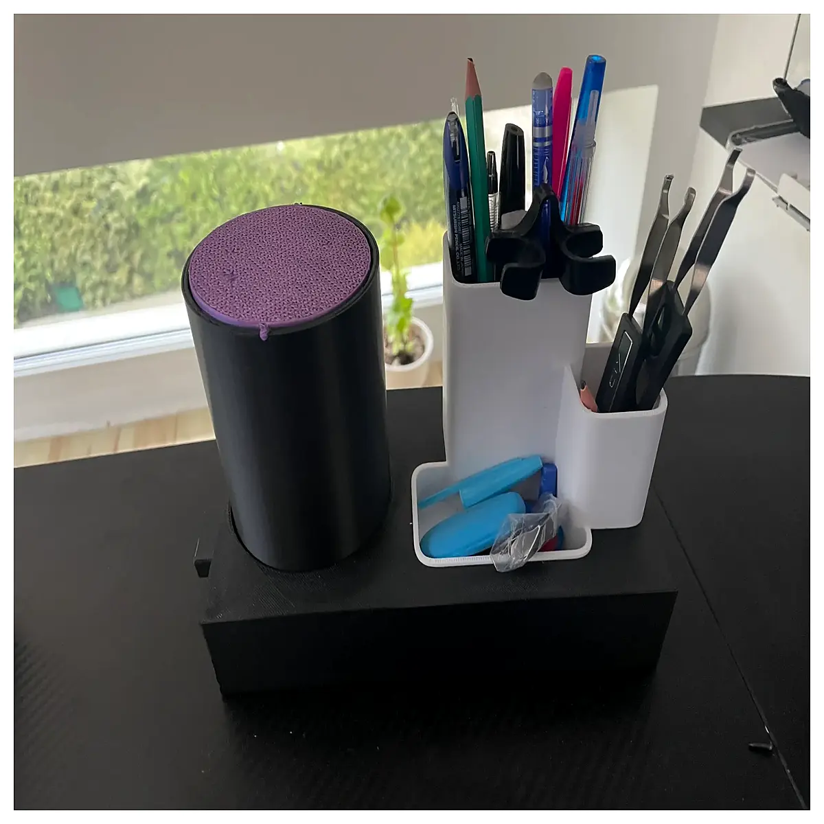 desktop organizer box with compartments for pens sticky notes and office supplies storage