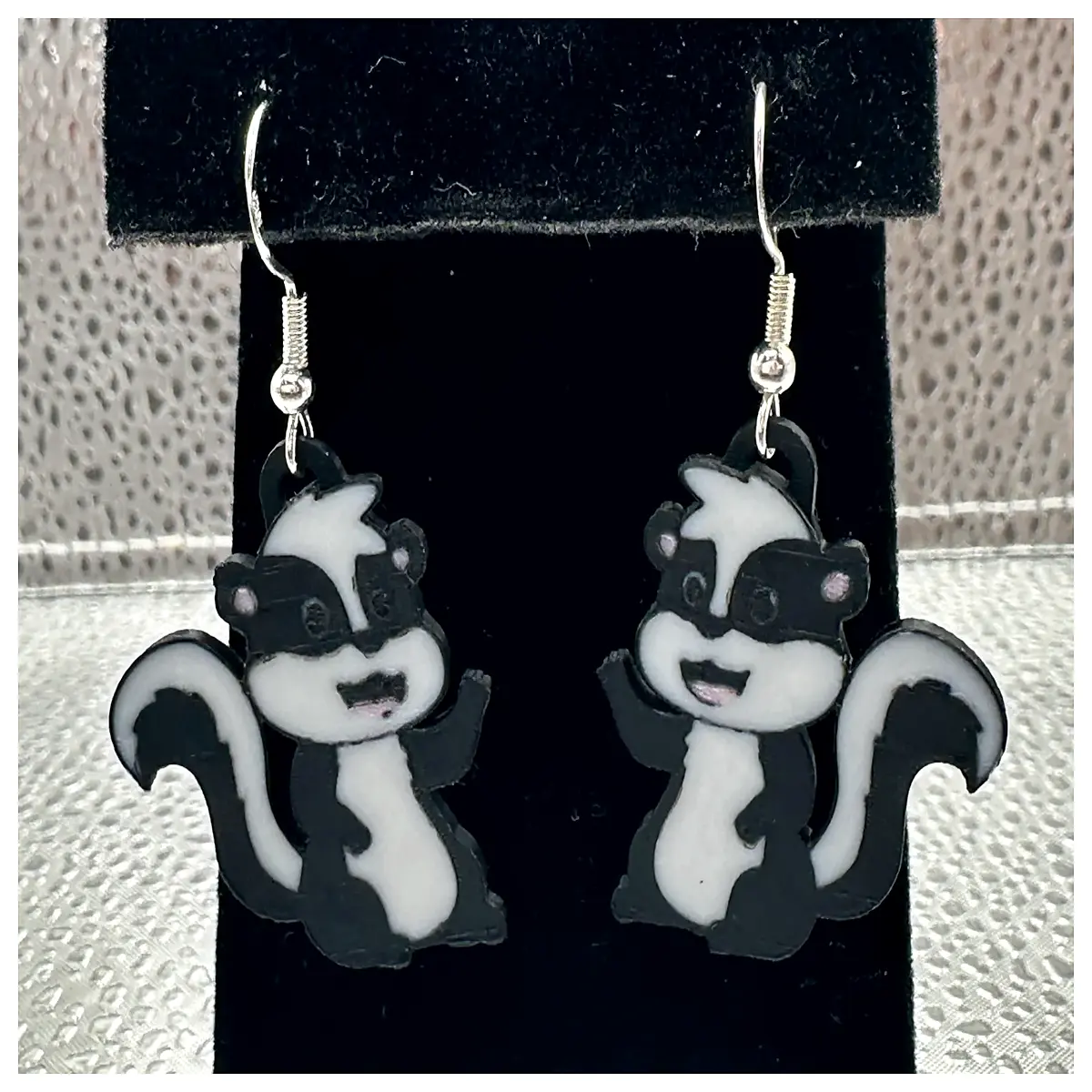 skunk earrings for women punk rock goth aesthetic black silver animal ear studs jewelry