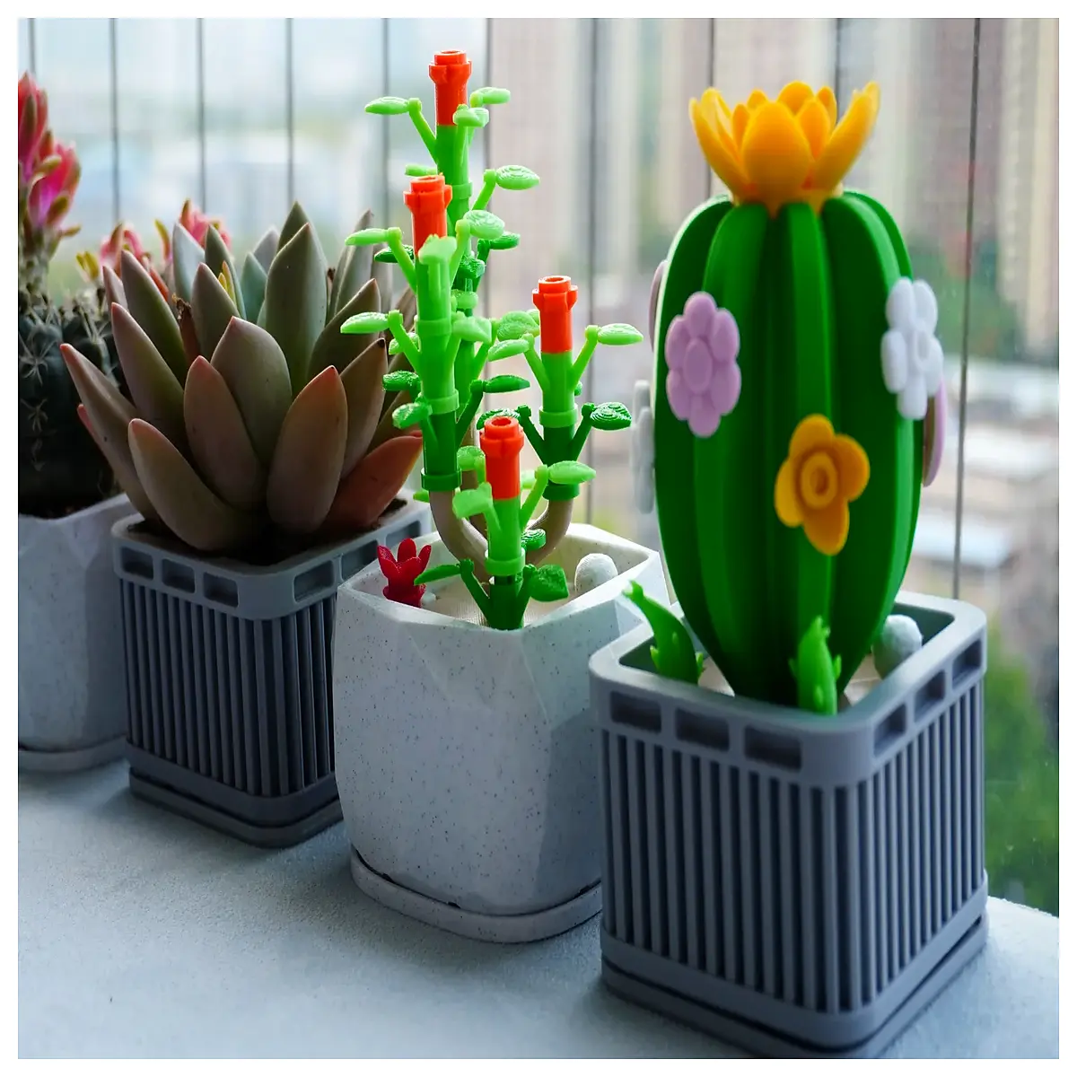 plastic building block succulent plants toy set for kids desk decoration diy