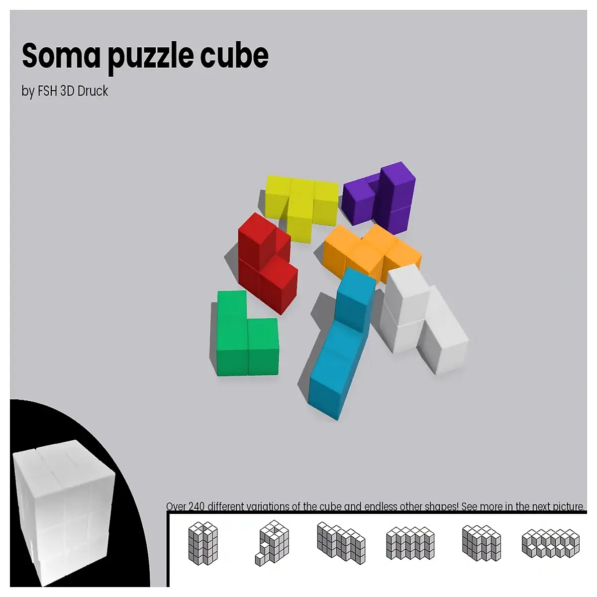 Soma Cube 3D Spatial Puzzle Toy Rotating Challenge Desktop Game Brain Teaser Puzzle Pieces