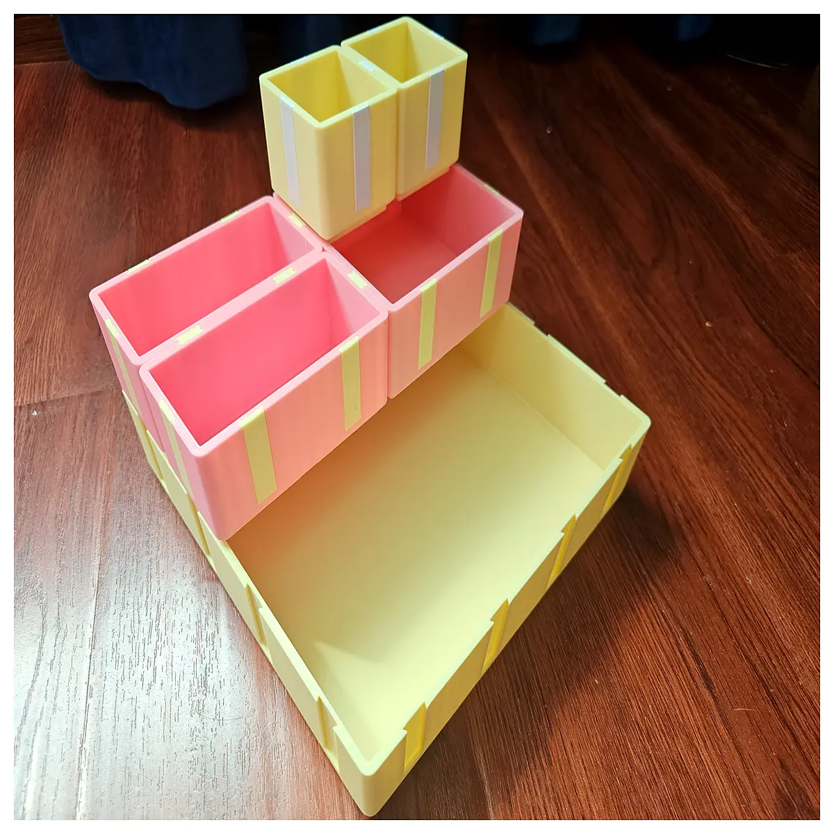 modular desktop organizer boxes stackable with grooves for cable management plastic storage bins