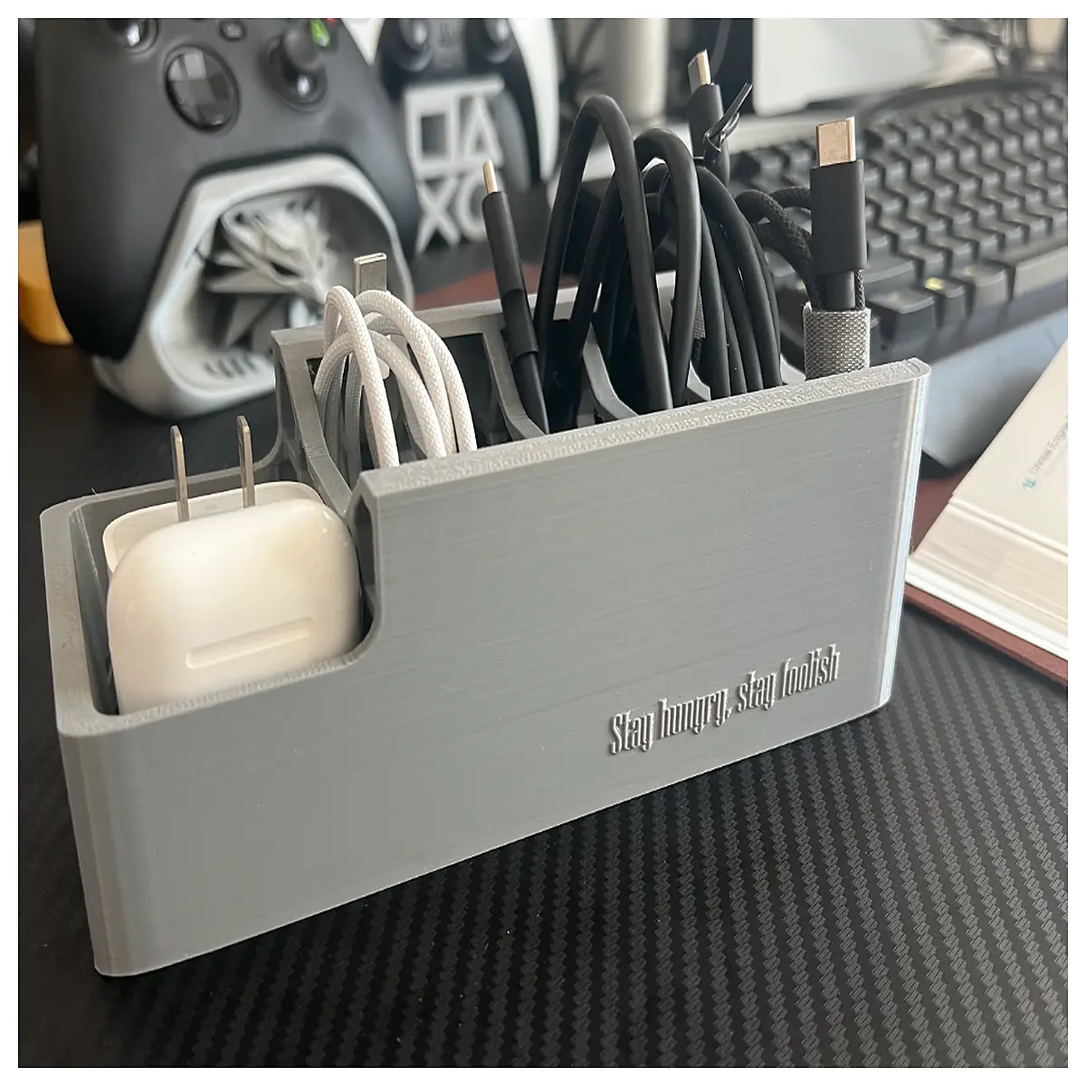 cable organizer box for charging cords and adapters desktop wire management storage case travel tech accessories holder