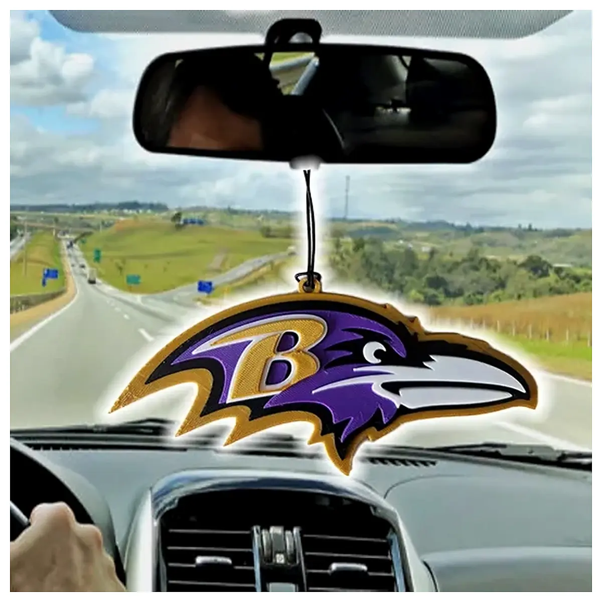 Baltimore Ravens Car Rearview Mirror Cover Decorative Trim Carbon Fiber Auto Interior Accessories Decoration Piece Black