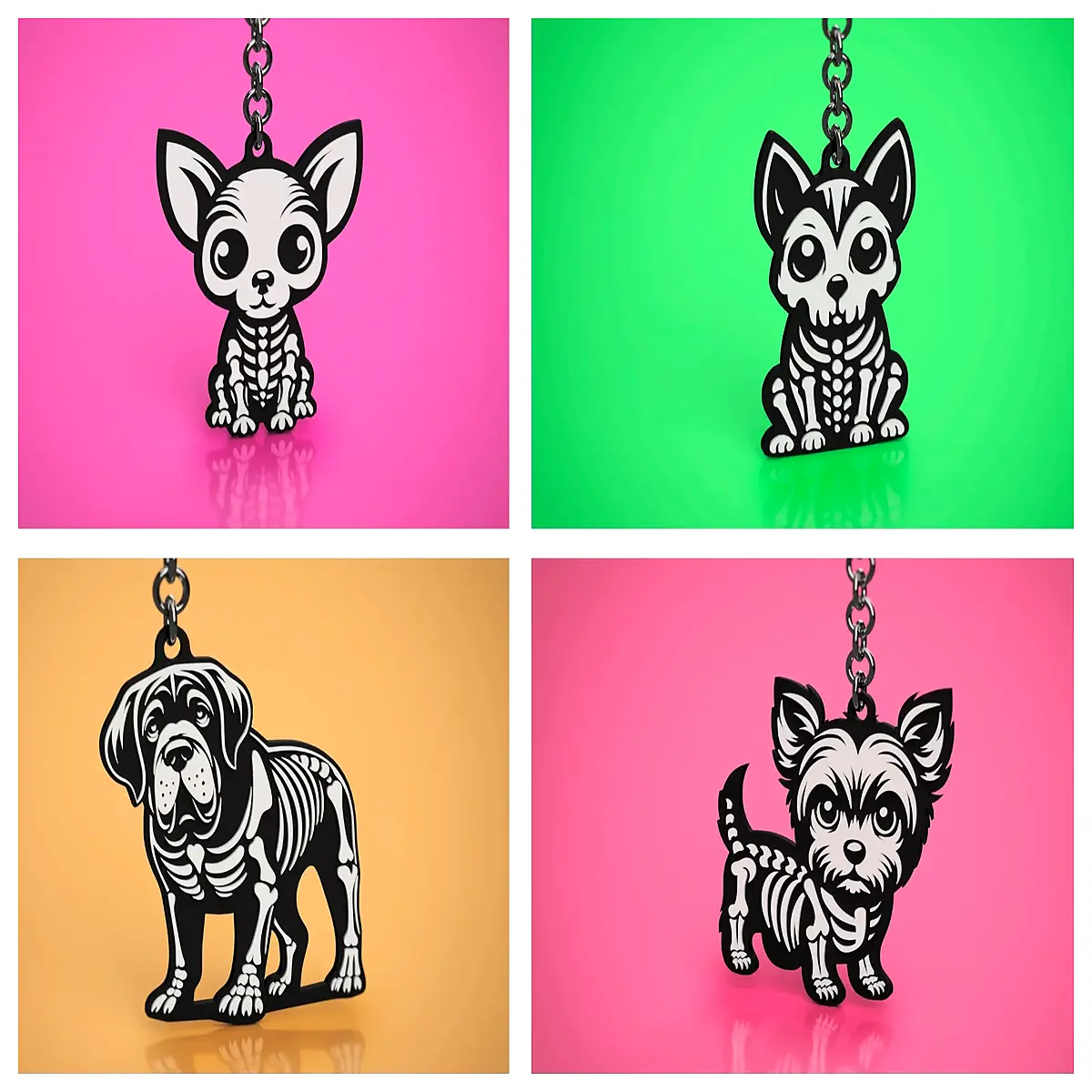 Halloween Dog Keychain Skull Design Cute Pet Memorial Dog Theme Decoration Pet Accessories