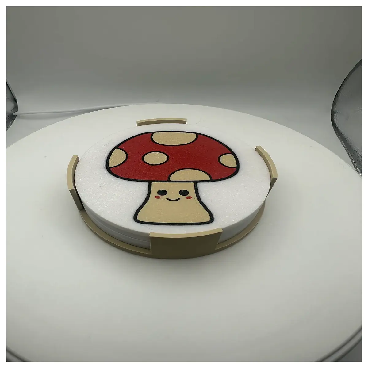 cute mushroom coaster set for table protection absorbent cork pad whimsical kitchen decor gifts non slip drink mat