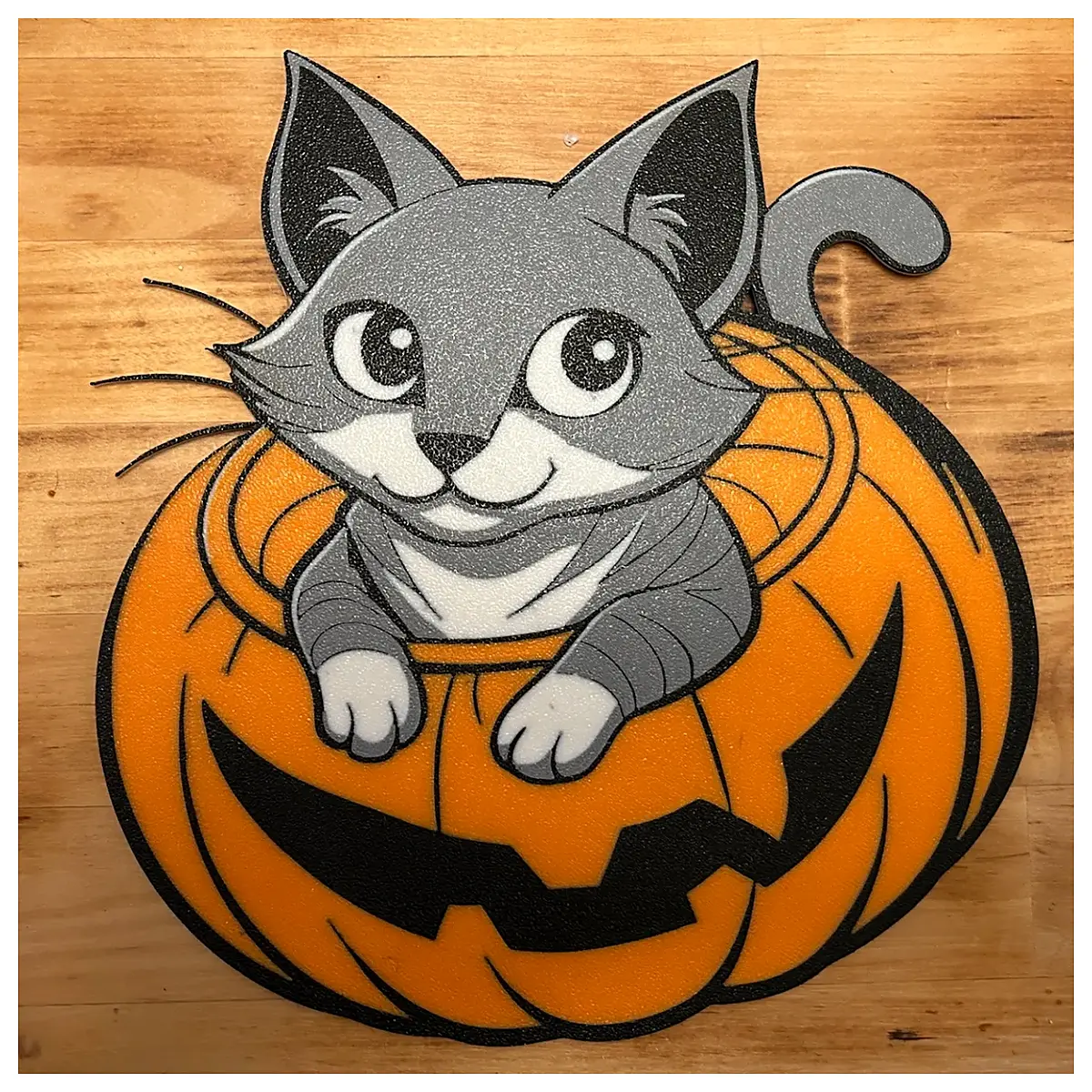 cute grey cat popping out of halloween decor funny animal plushie fall home ornament