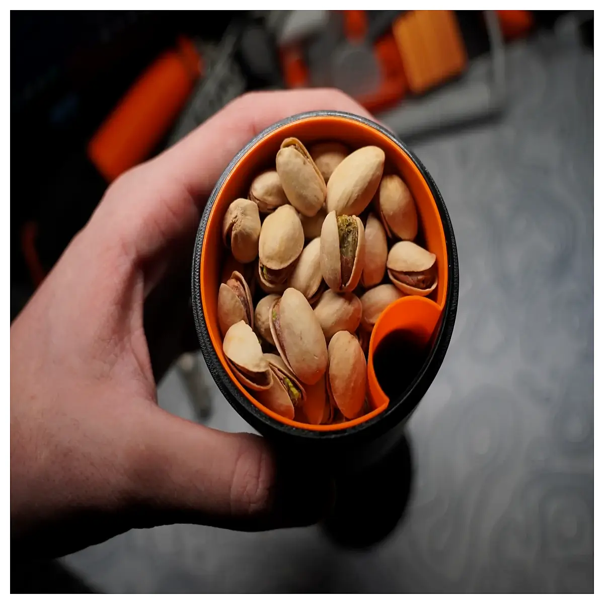 portable pistachio cup with screw lid for travel snack storage