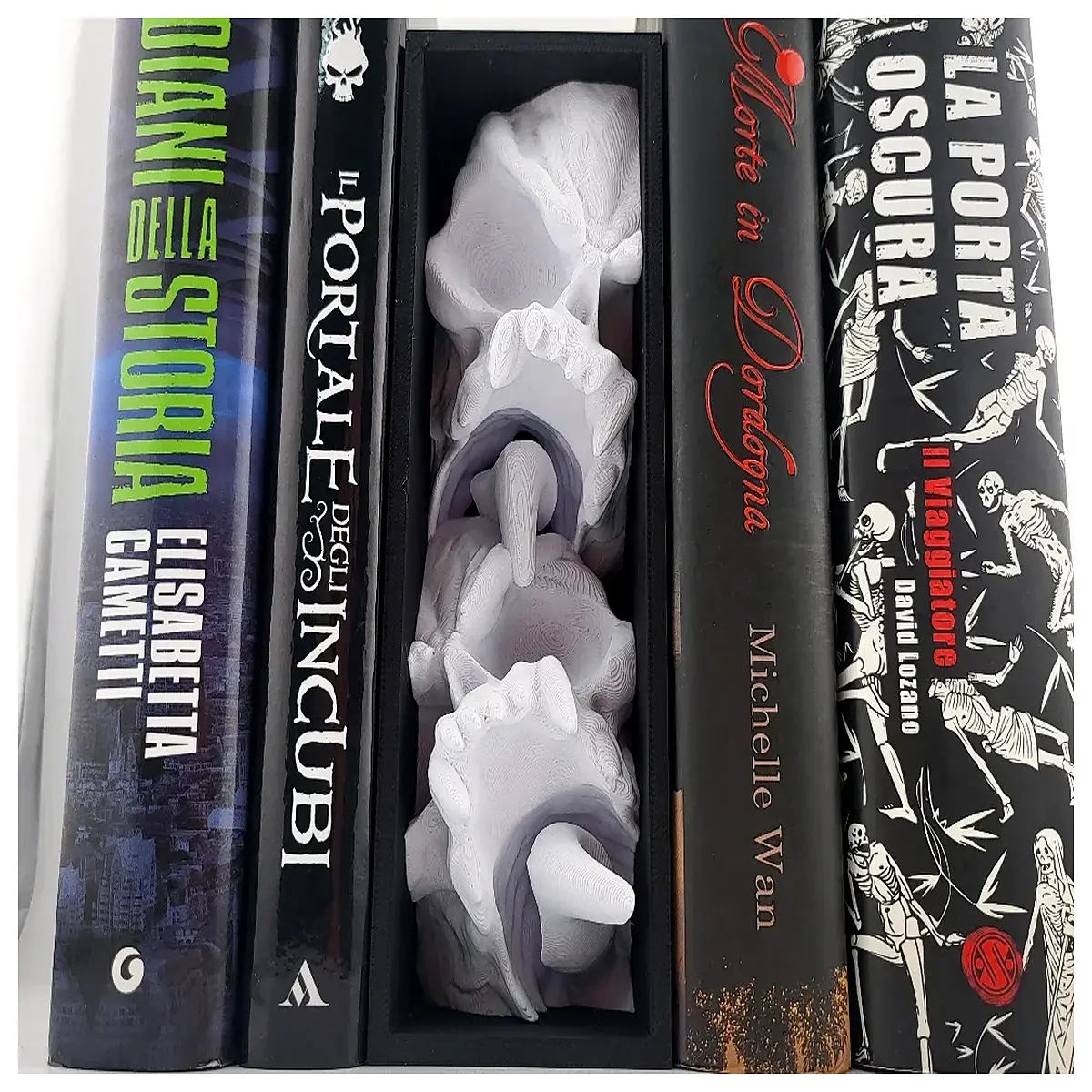 gothic skull bookends corner shelf demon decor spooky home office aesthetic dark fantasy