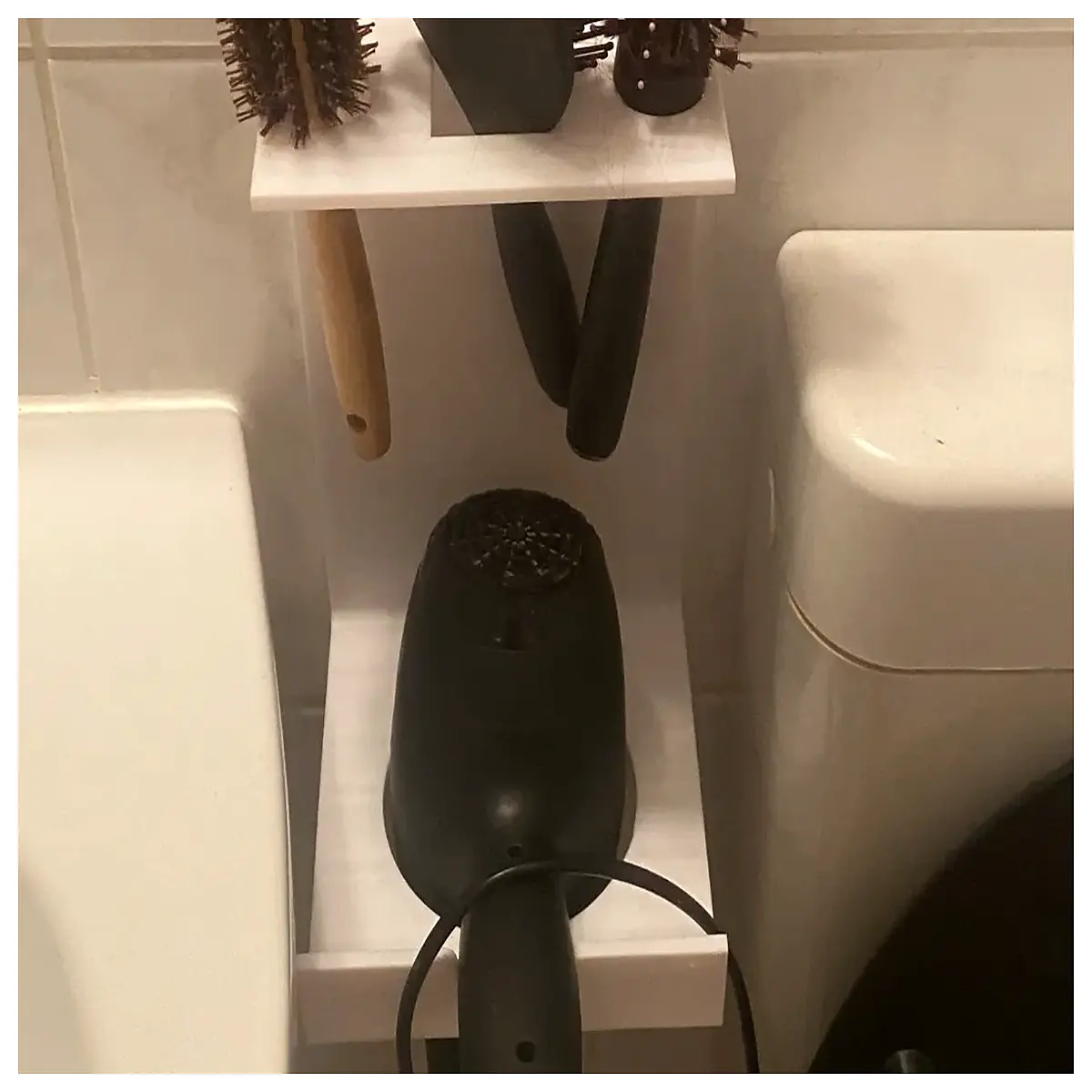 bathroom wall mount holder for hair dryer and brush organizer storage rack hook