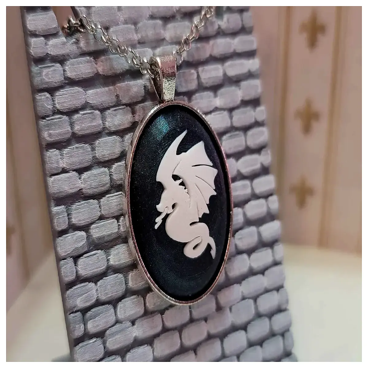 Oval Dragon Pendant Necklace 22x30cm Relief Carved Embedded Gemstone Dragon Jewelry Decorative Ornament