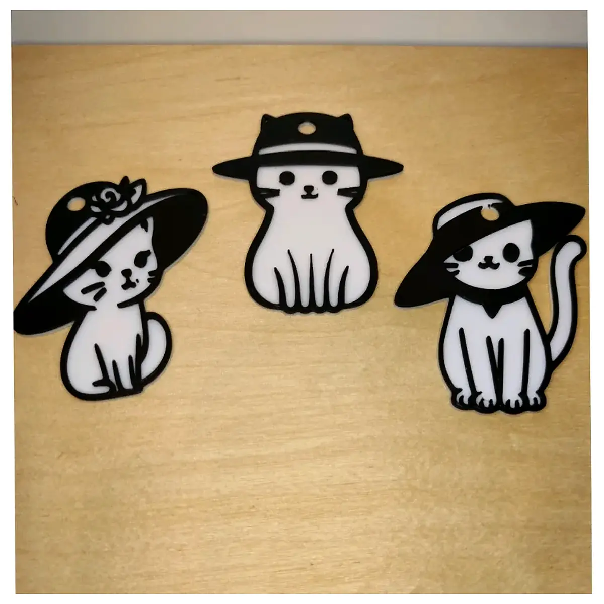 Cat in Hat Keychain Cute Charm Miniature Pet Hanging Accessory Gift Decoration