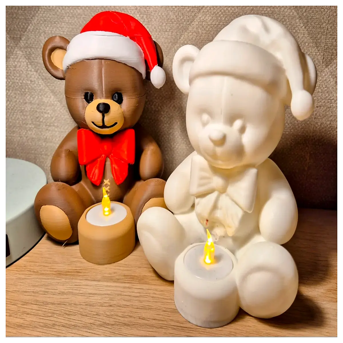 cute christmas teddy bear candle holder holiday table centerpiece decor