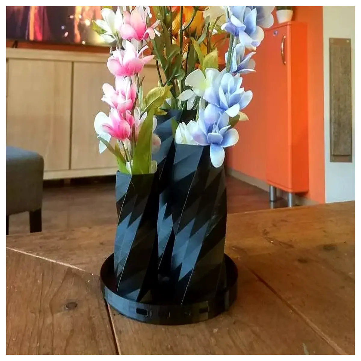 twisted hexagonal vase with tray modern ceramic flower holder for home decor centerpiece