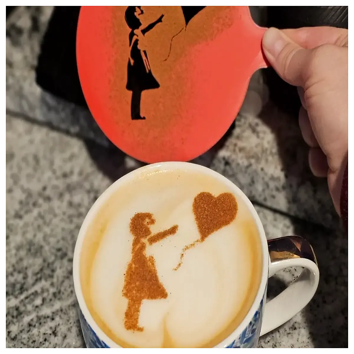 banksy balloon girl latte art stencil reusable coffee milk foam template for barista home brewing diy