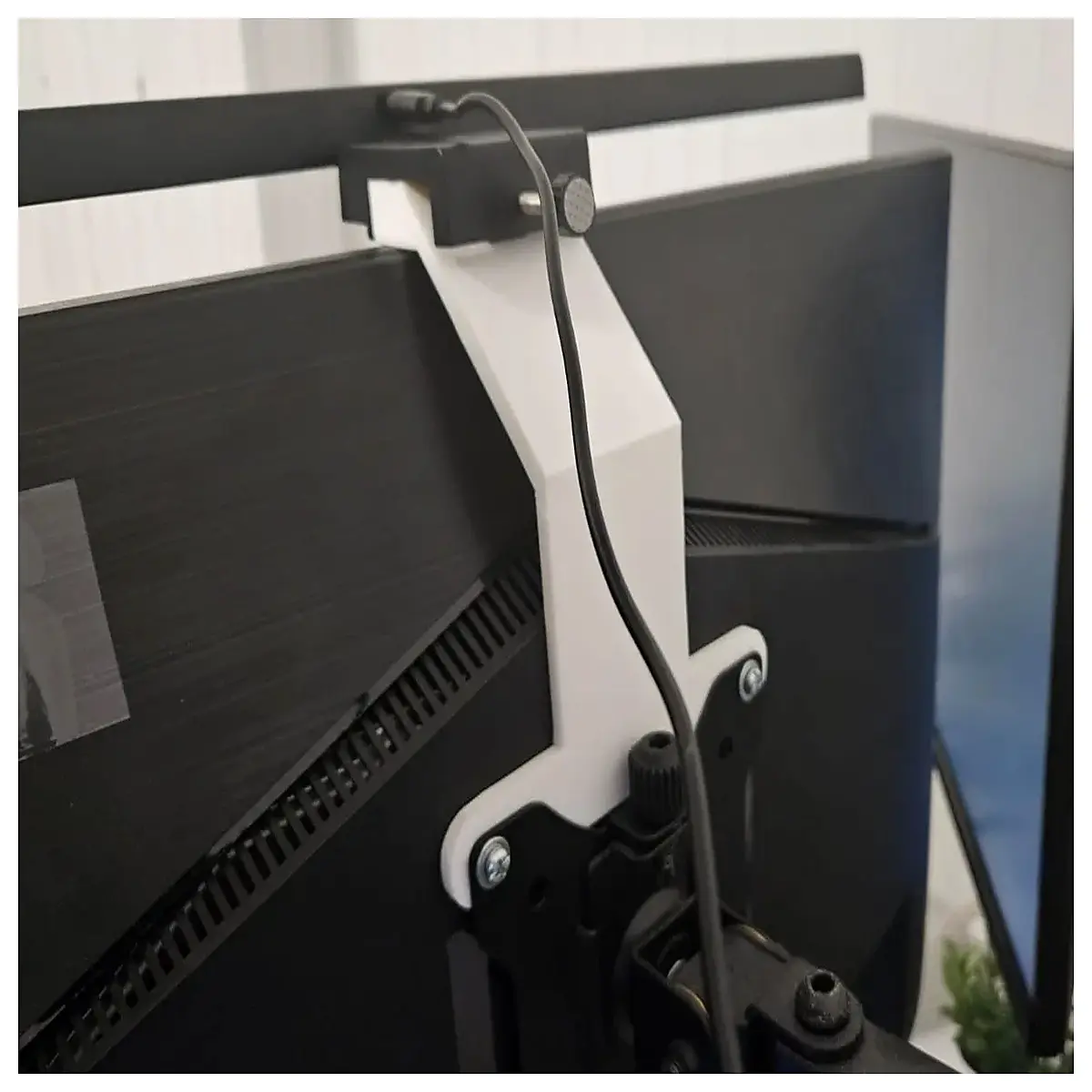 monitor bar mount clip holder for ultrawide screen strip adhesive base no drill desk accessory