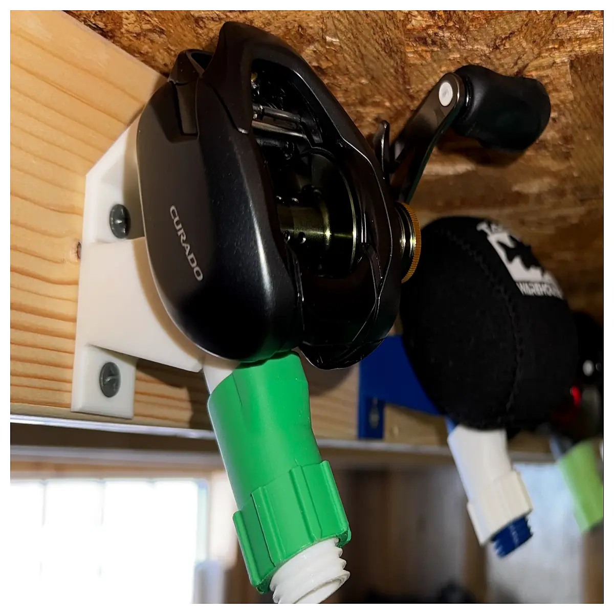 fishing reel wall mount organizer rack storage holder for garage shed tackle box