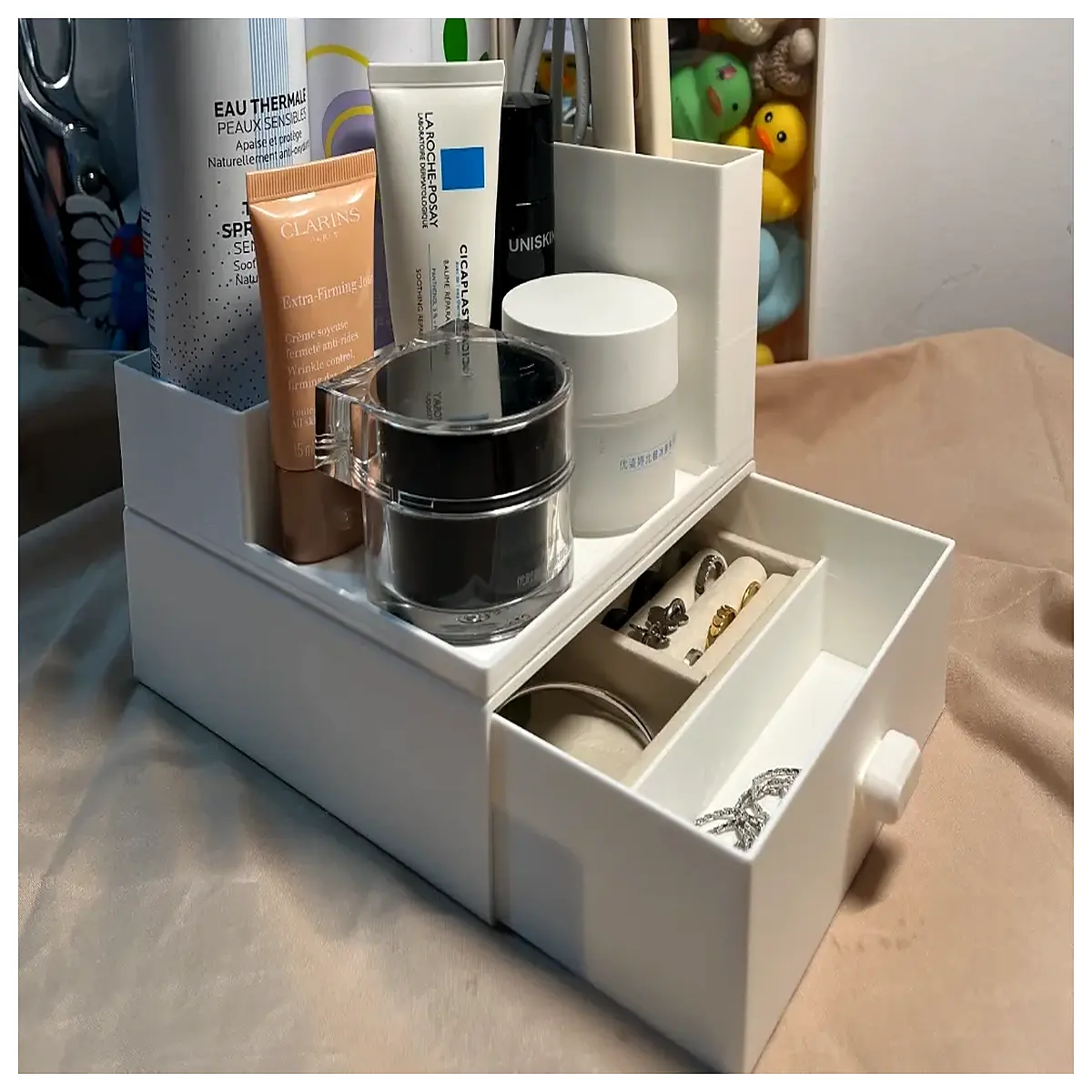 Desktop Makeup Organizer Beauty Storage Box Jewelry Box Drawer Organizer Storage Container Cosmetic Tray Pull out Organizer Lazy Person Storage