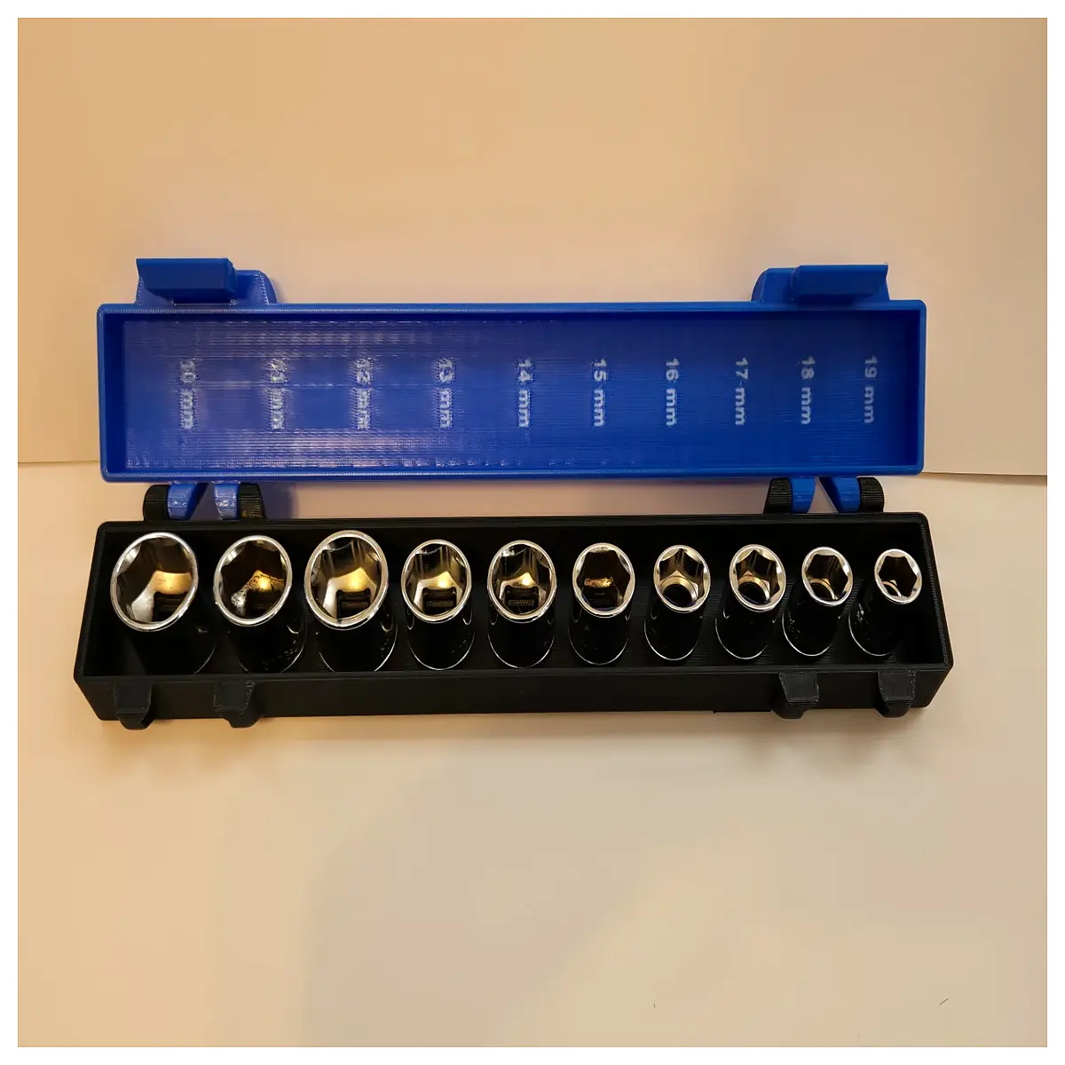 38 piece 10mm to 19mm socket organizer box set storage case for mechanic tools