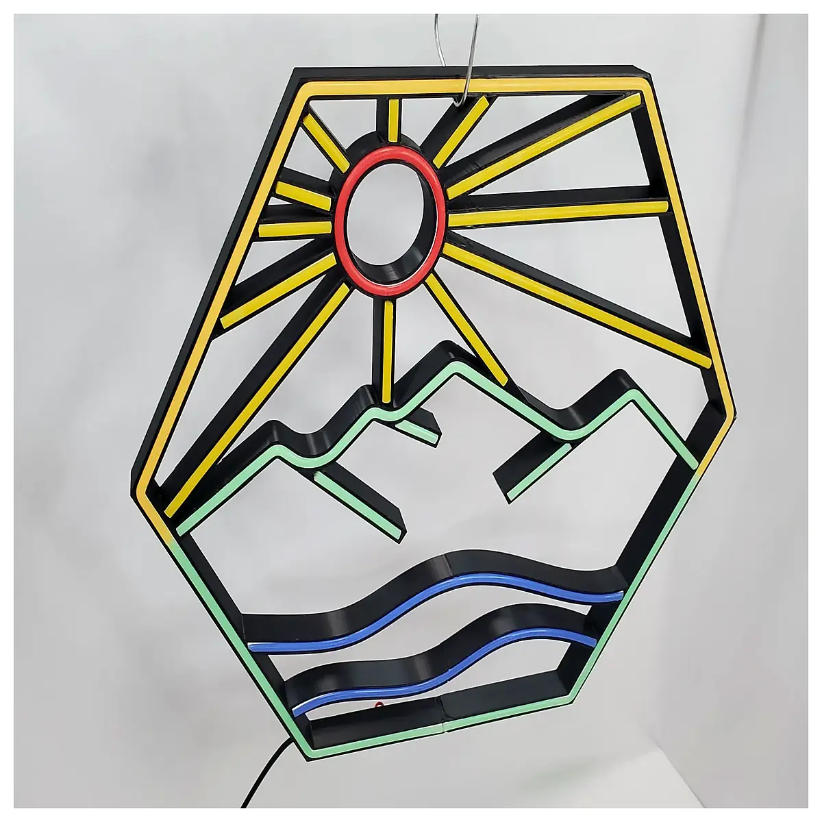 Neon Hexagon Sun Mountain Wave Wall Decor Wallpaper Stickers 3D Art Panel Wall Painting Decoration