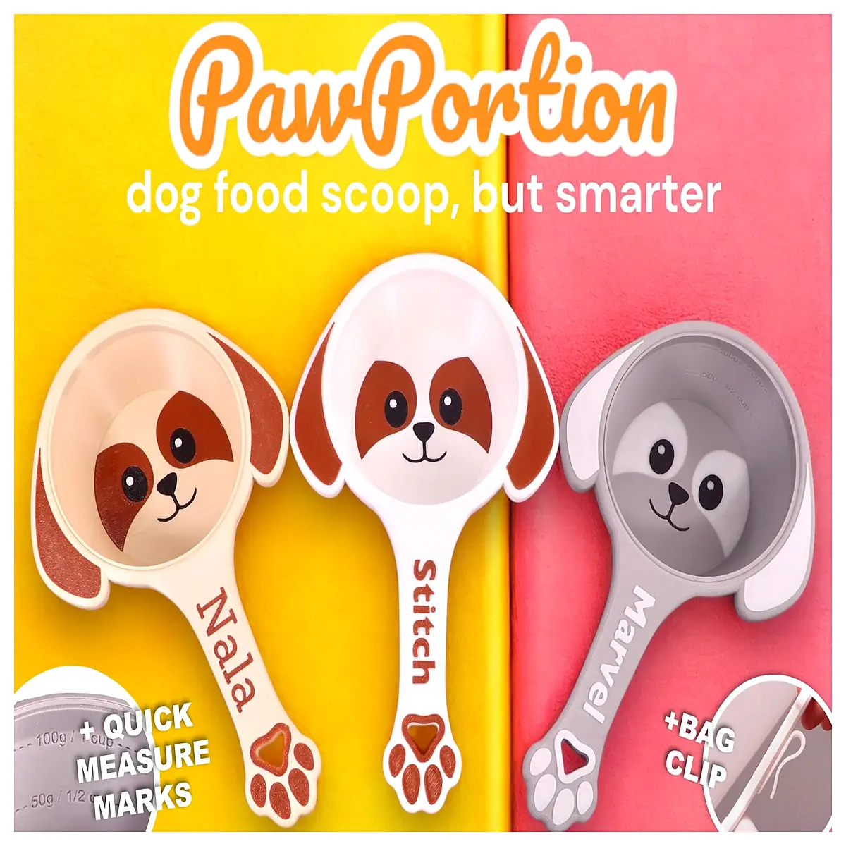 customizable name dog food scoop with clip seal bag opener storage container kitchen utensil