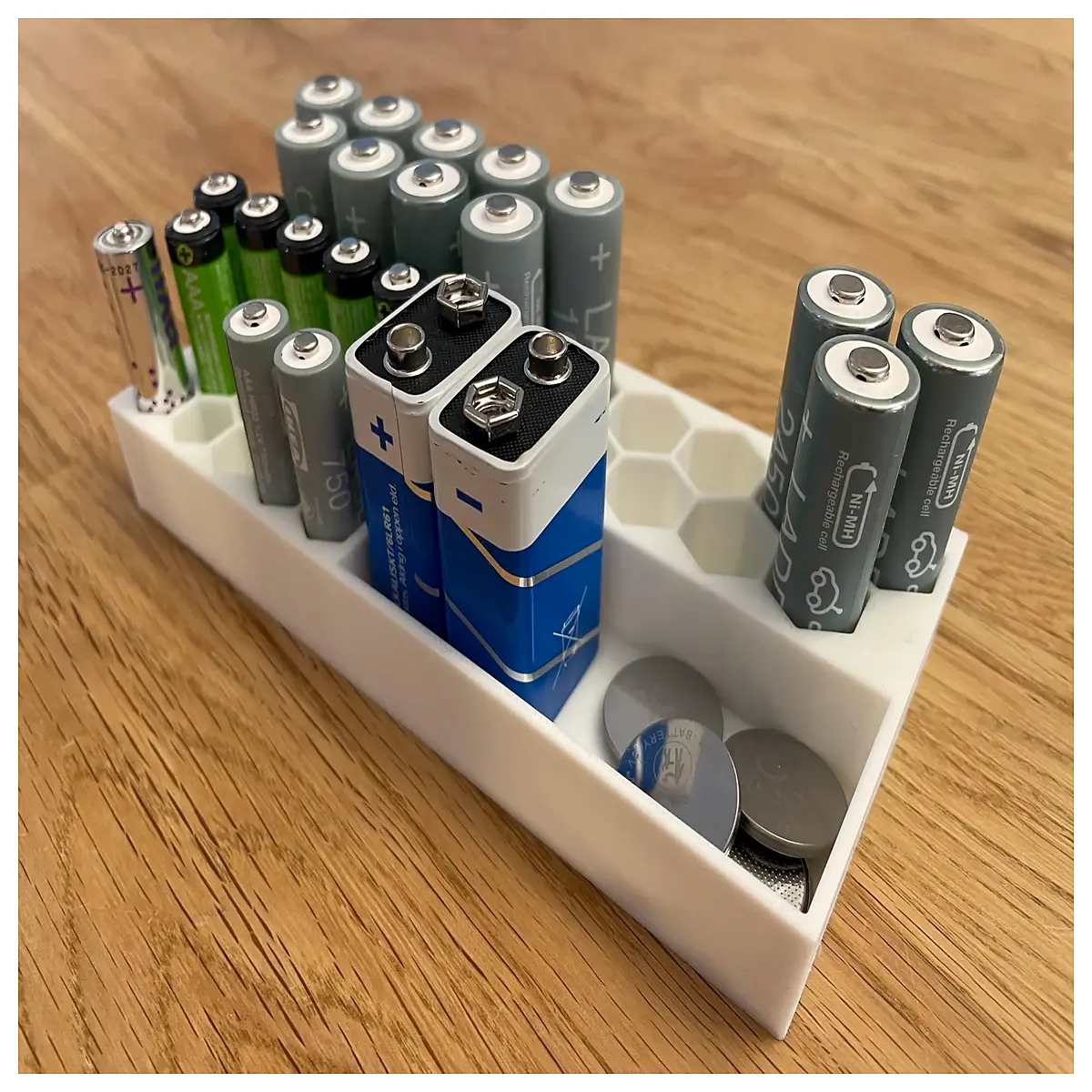 Hexagonal Battery Organizer with Tray Charging Station for Electronics Accessories Battery Storage Box Universal Fit