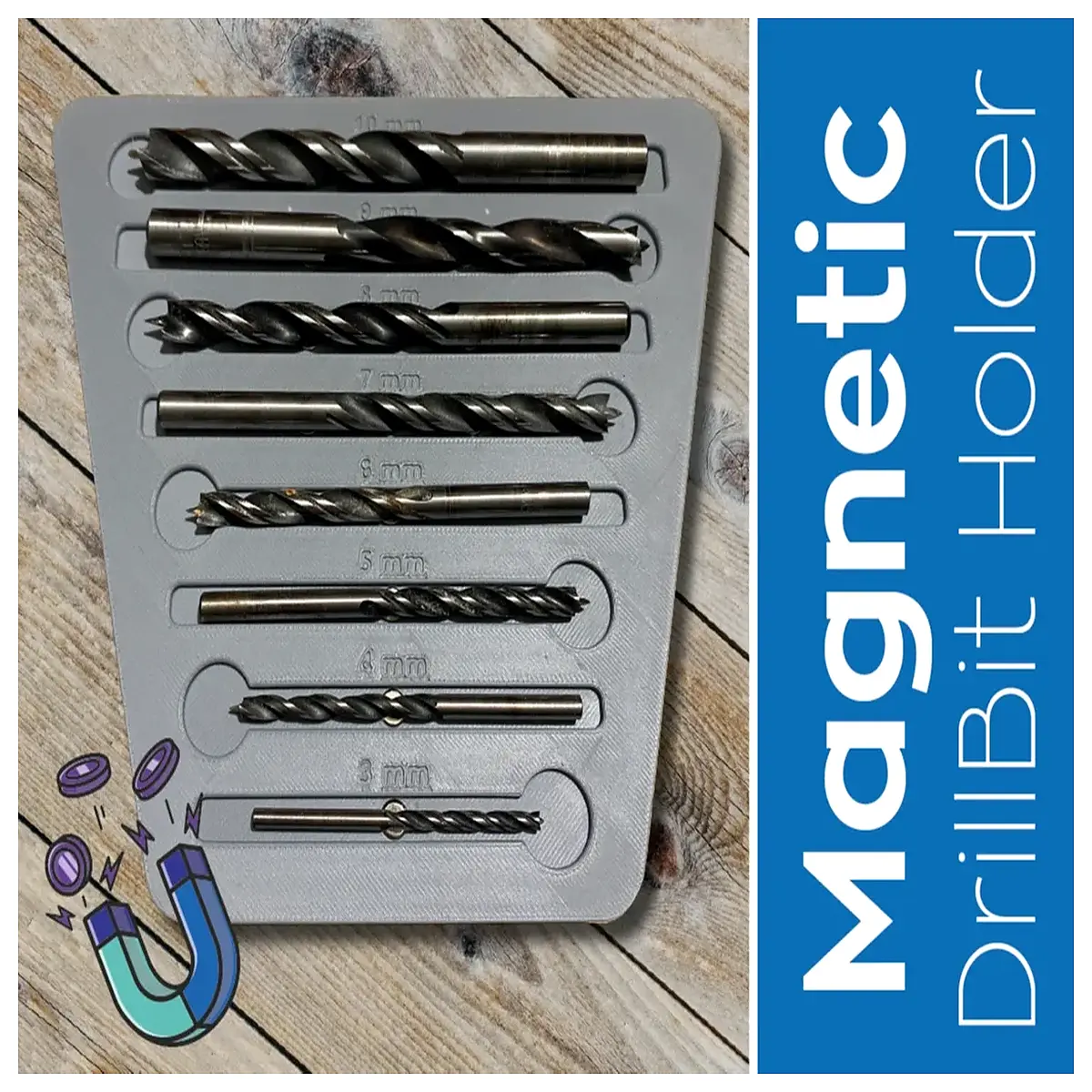 magnetic drill bit holder organizer rack mount for power tool belt storage box