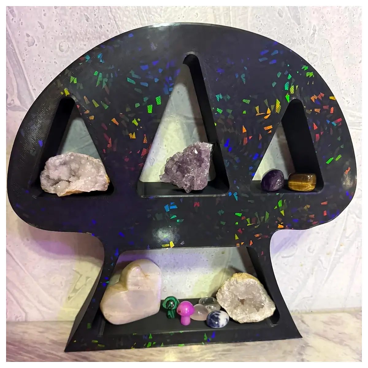 Mushroom Shaped Crystal Rock Stand Decorative Rock Display Porous Rock Landscape Desktop Planter Support Creative Home Decor Accessory