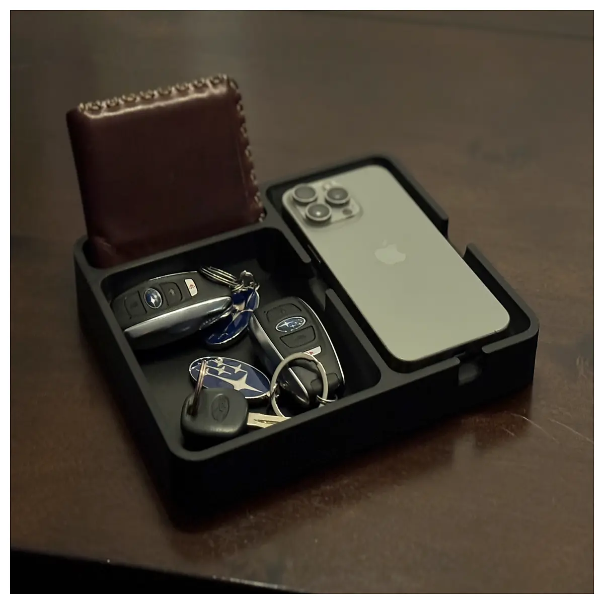 leather key holder wallet with coin pocket for phone and keys organizer desk tray entryway drop