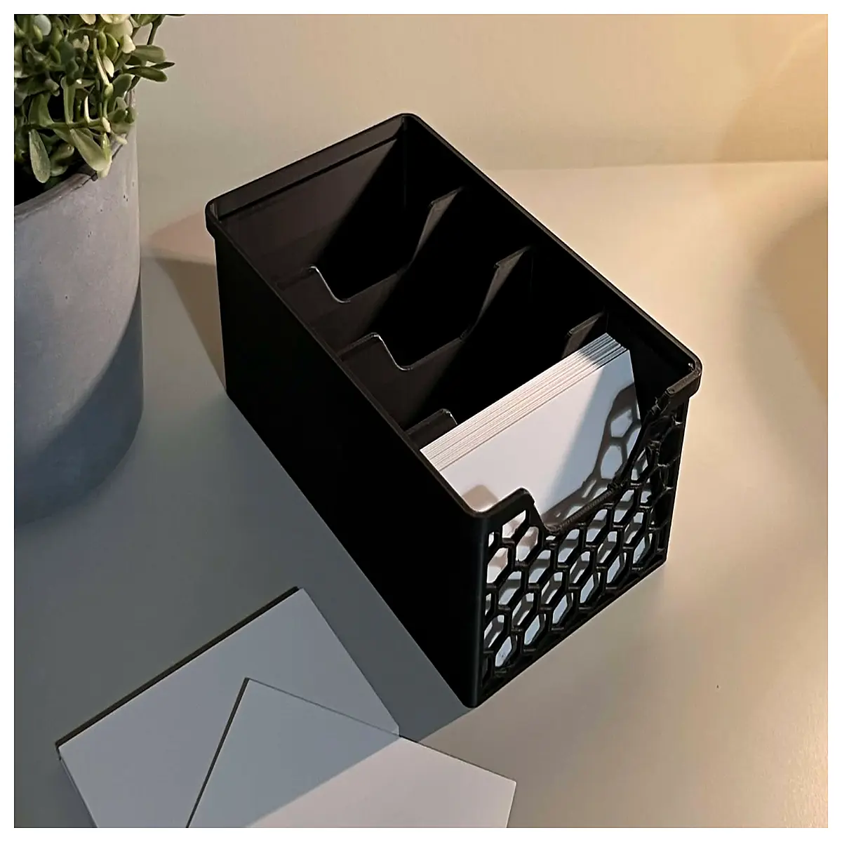 stackable business card holder honeycomb pattern desktop organizer mesh acrylic nameplate rack storage box