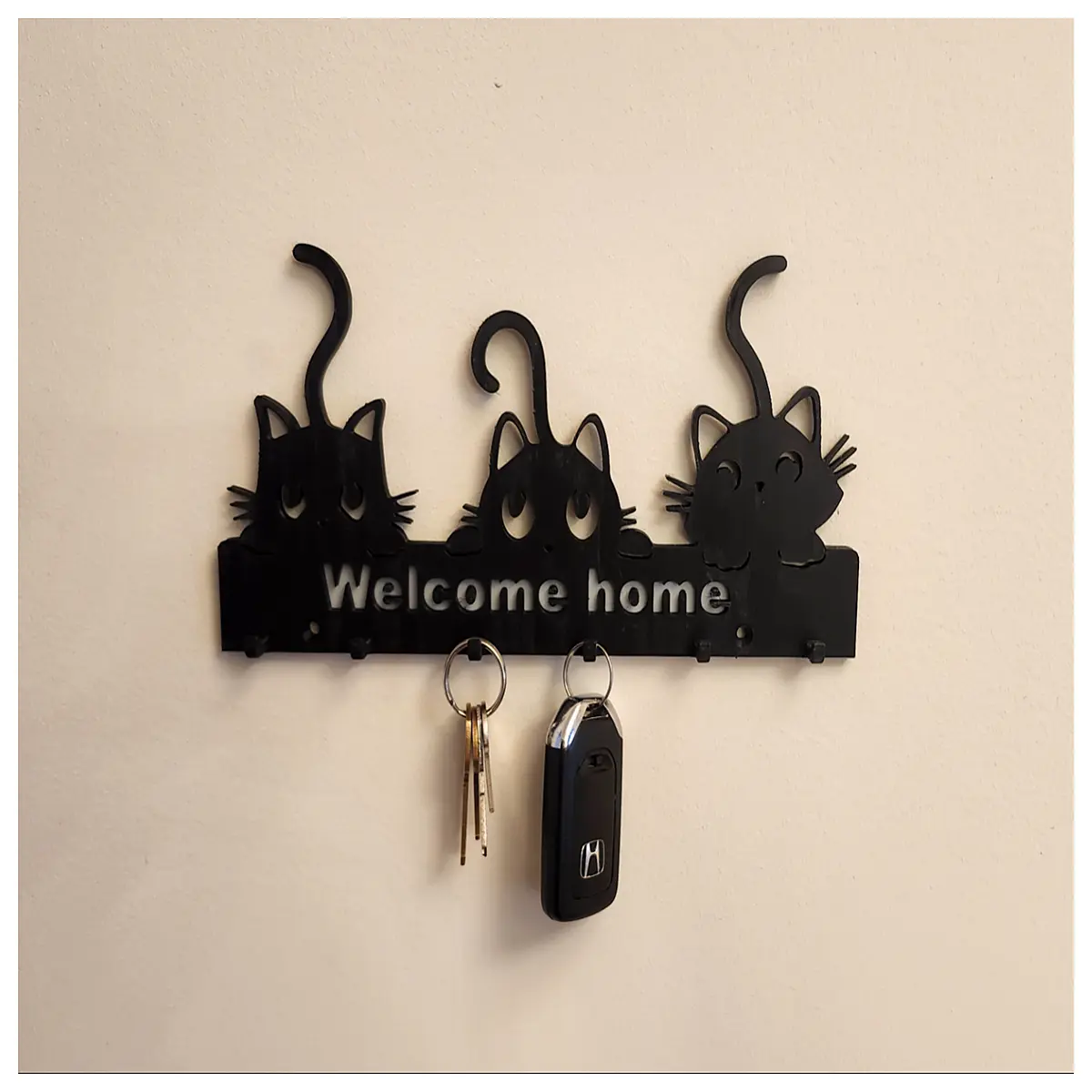 Cat Key Holder Welcome Home Pet Organizer Wall Hanging Key Storage Cute Minimalist