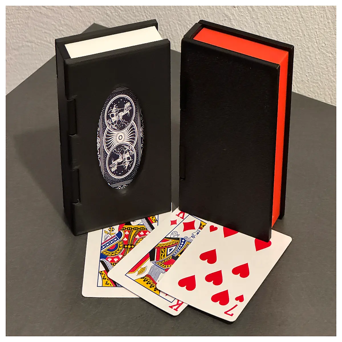 uno card storage box with integrated printer for custom deck organization and portable game accessories