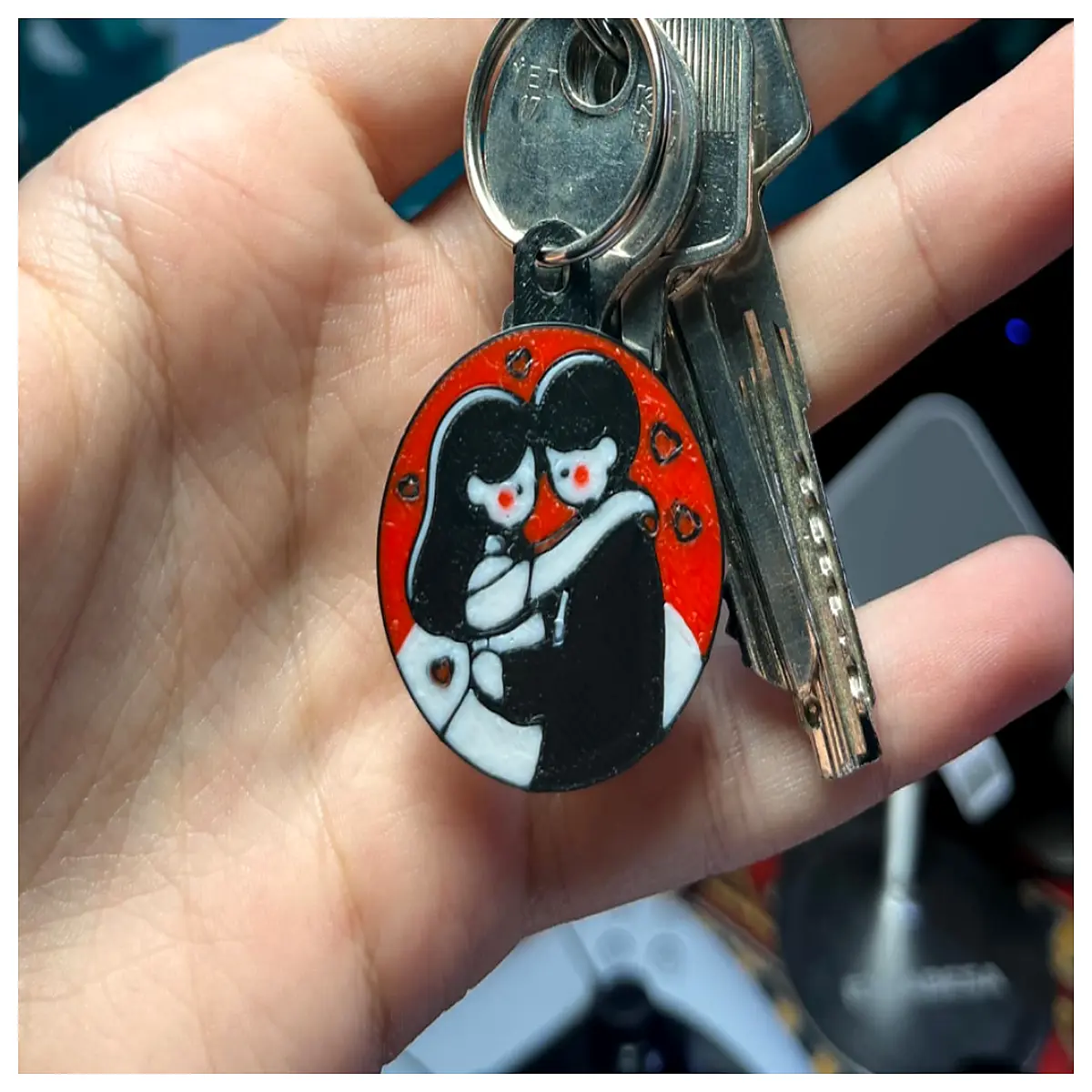 cute lovers keychain couple him her stainless steel romantic keepsake pendant bag charm