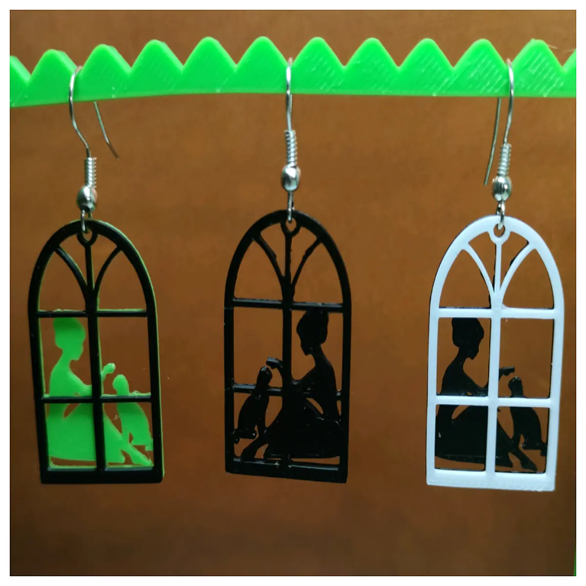 Earrings Woman Window Girl Cat Jewelry Decorative Earrings Elegant Gift Decoration Window Girl and the Cat