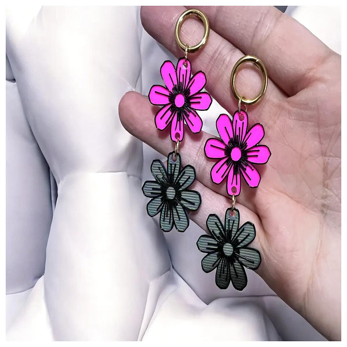 Two Flower Earrings Women s Earrings Delicate Flower Stud Earrings Elegant Earring Silver Stud Earrings