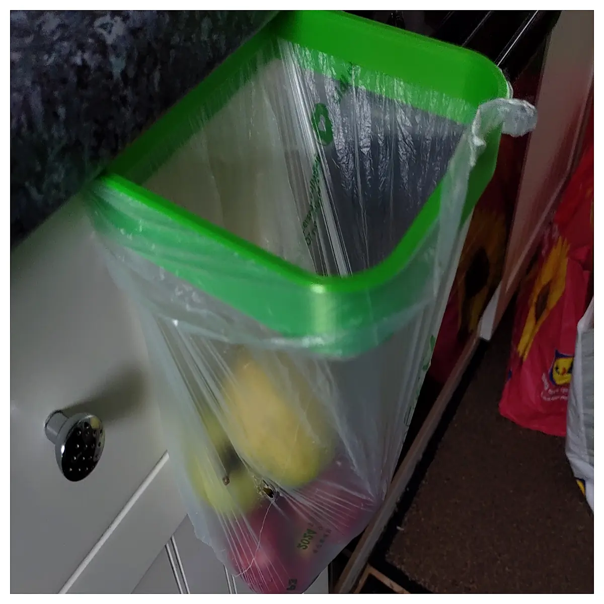 kitchen trash can organizer holder for under sink cabinet storage bin rack dispenser