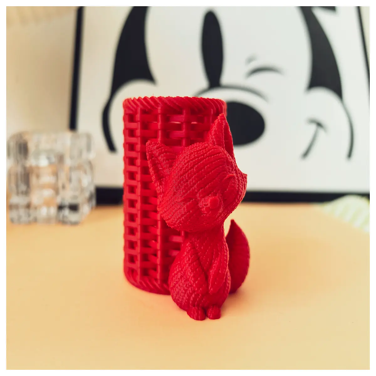 Adorable Crochet Little Fox Pencil Holder Figurine Cute Desk Decoration Healing Anime Gift Office Accessory for Desk Organizers
