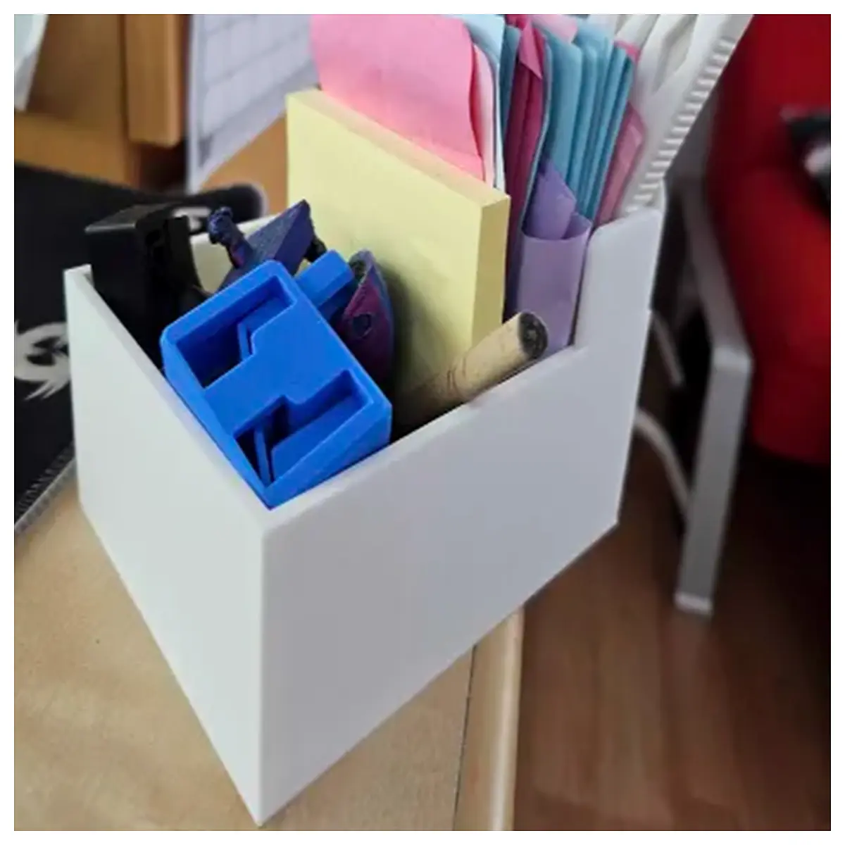 desktop organizer with built in label printer for office supplies cable management and stationery storage