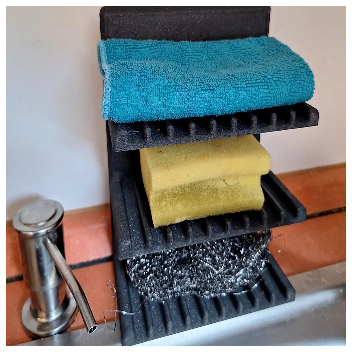 3 tier sponge organizer rack for kitchen sink dish soap dispenser holder bathroom shower caddy for sponges and scrubbers