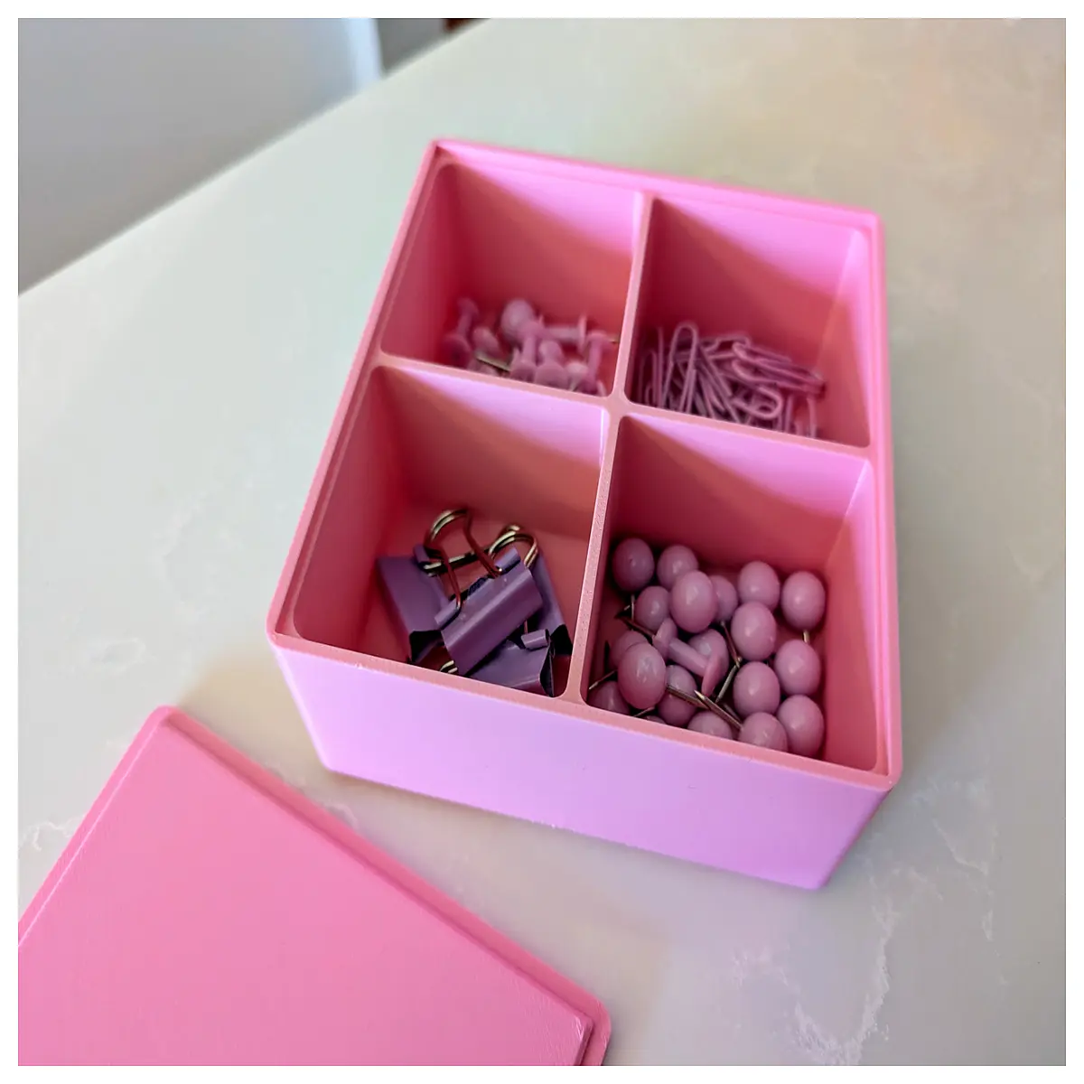 4 compartment square storage box organizer for desk drawer makeup jewelry craft supplies plastic container with lid