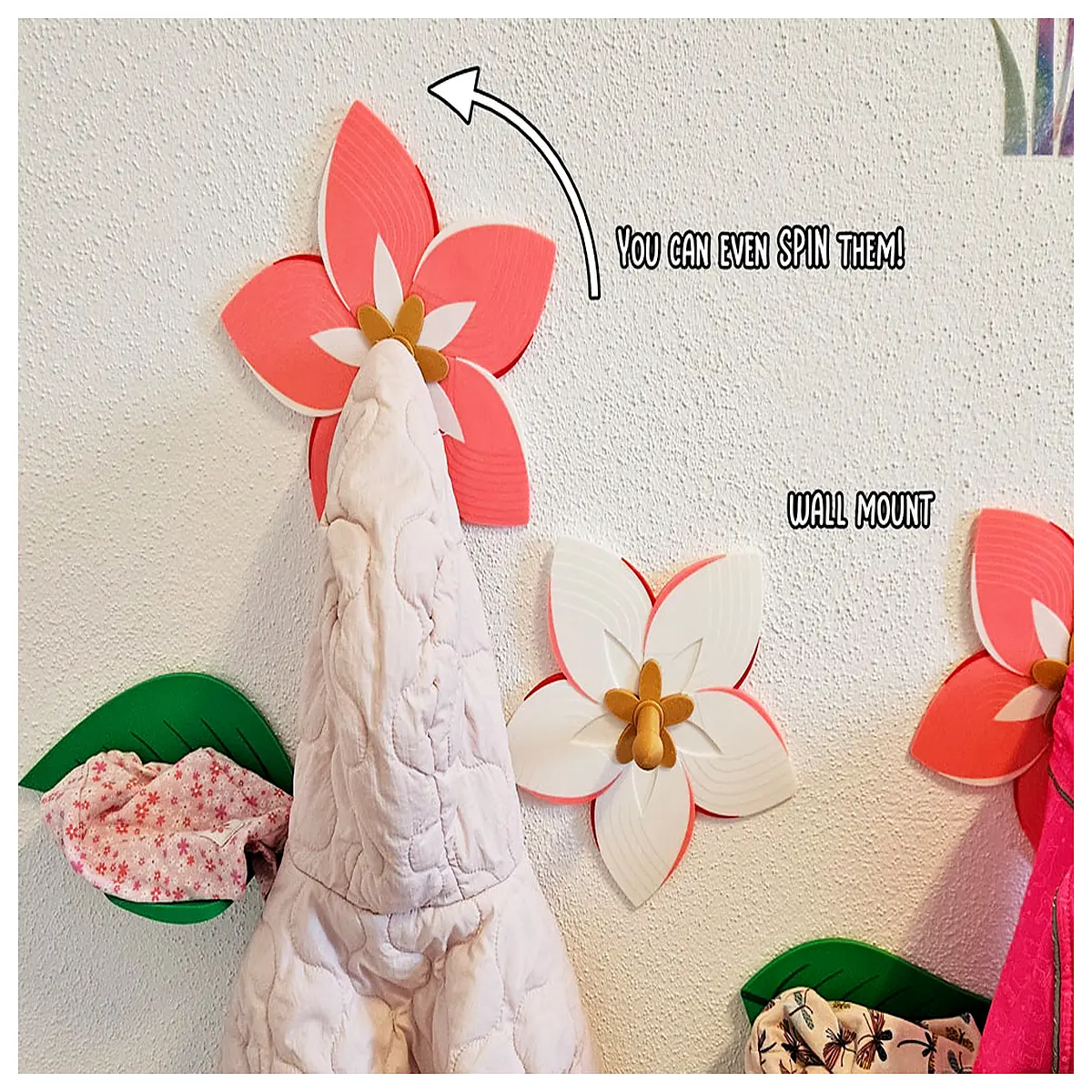 cute wall mounted flower coat hooks for kids room nursery decor adhesive no drill sticky hanger organizer