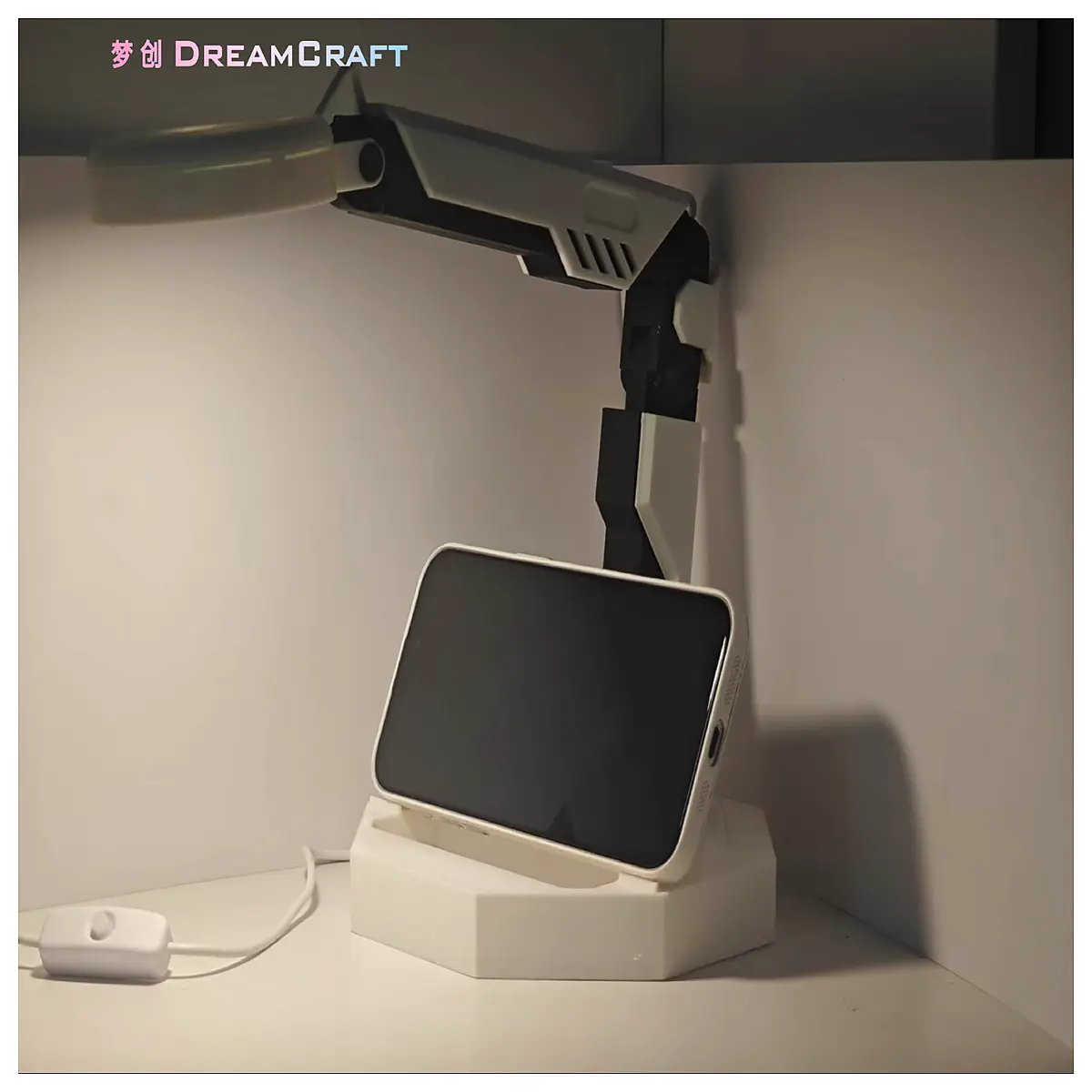 mecha desk with phone holder and pen storage organizer for gaming setup