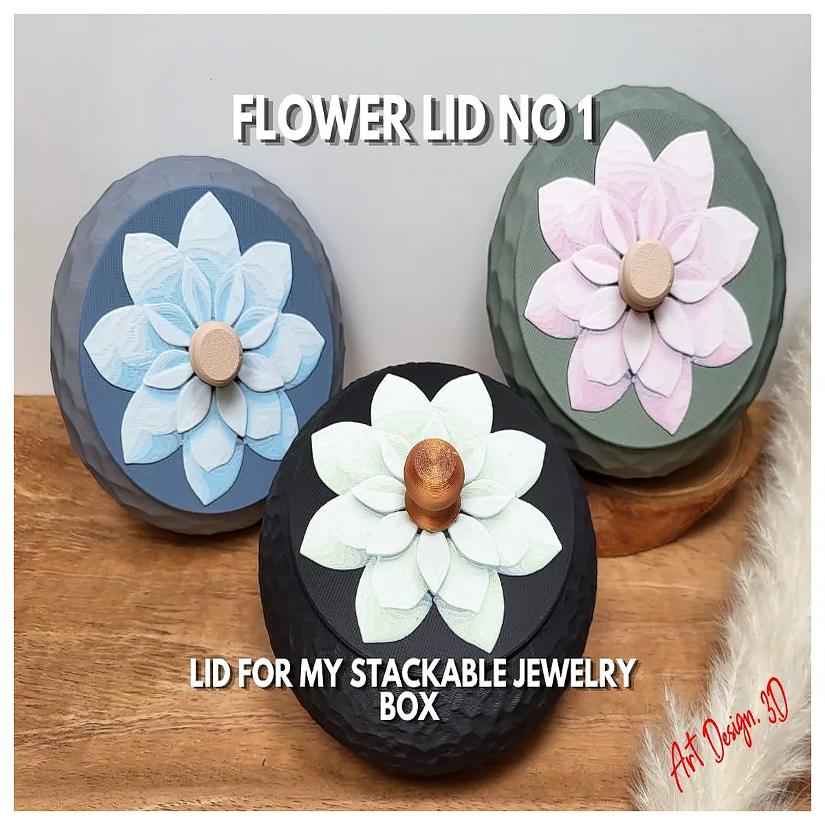 Stackable Jewelry Box Lid Floral Pattern Jewelry Organizer Lid Stackable Box Accessory Storage