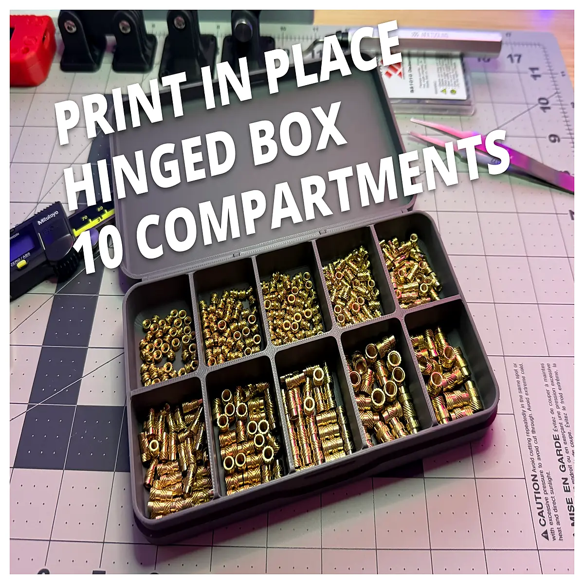 Large Hinged Box 10 Compartment Organizer Print Box Storage Container Printing Supplies Accessory