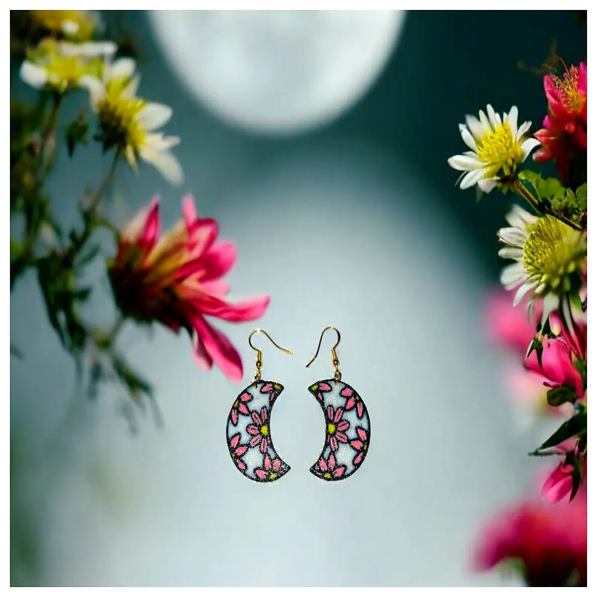 elegant floral moon drop earrings for women dainty gold silver stud jewelry romantic date night accessories her
