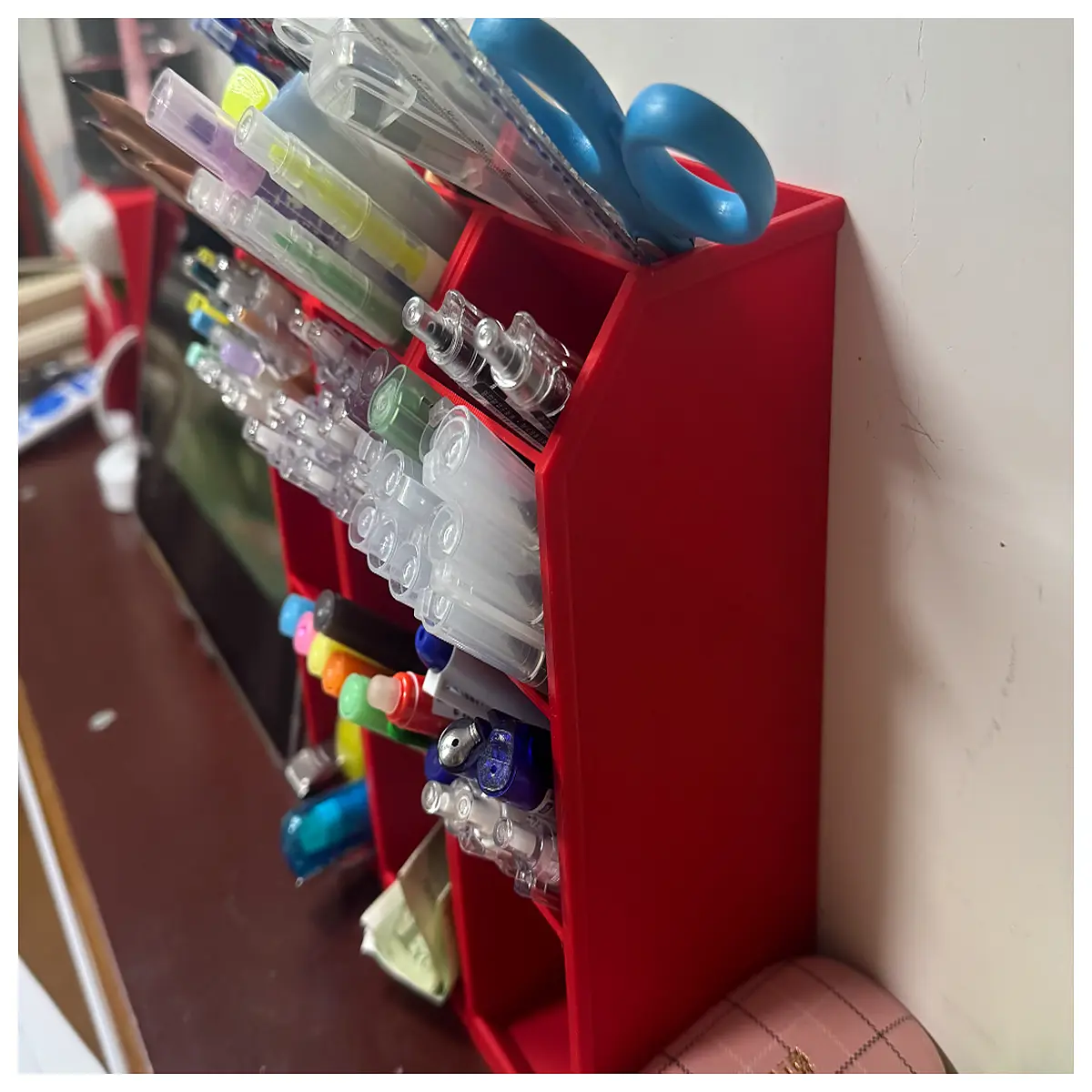 duty pen holder with multiple compartments for office desk organization and stationery storage