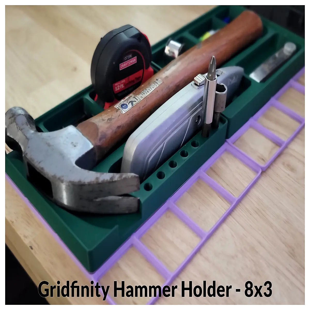 gridfinity hammer holder 8x3 base plate organizer modular storage system magnetic toolbox rack