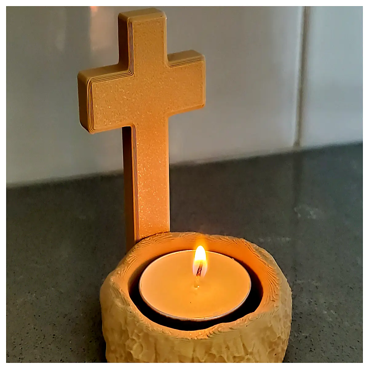religious home decor candle holder with cross for altar table