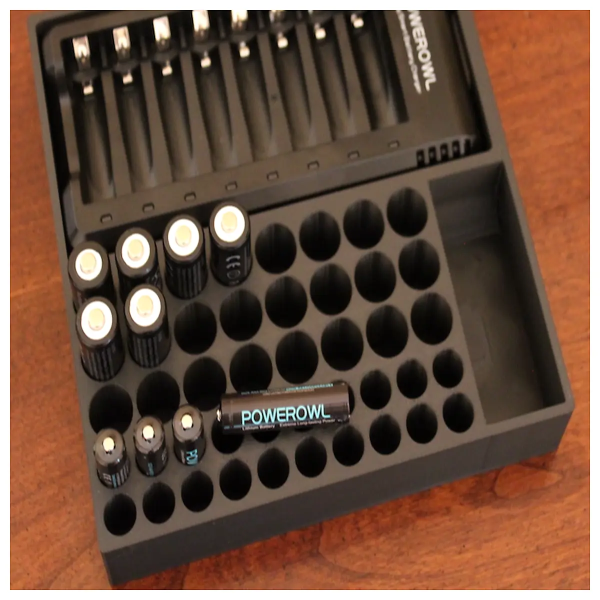 powerowl aaaa battery organizer case storage box for 8 cells charging station holder