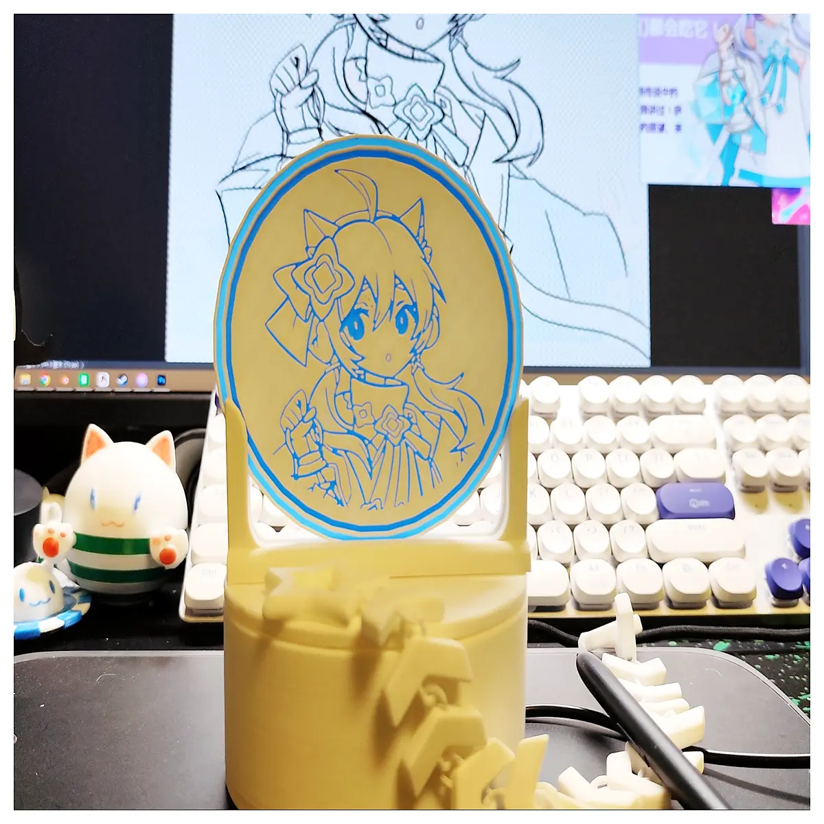 Adorable Float Relief Figurine Standing Base Decoration Anime Model Collectible Toy Cute Girl Desktop Ornament
